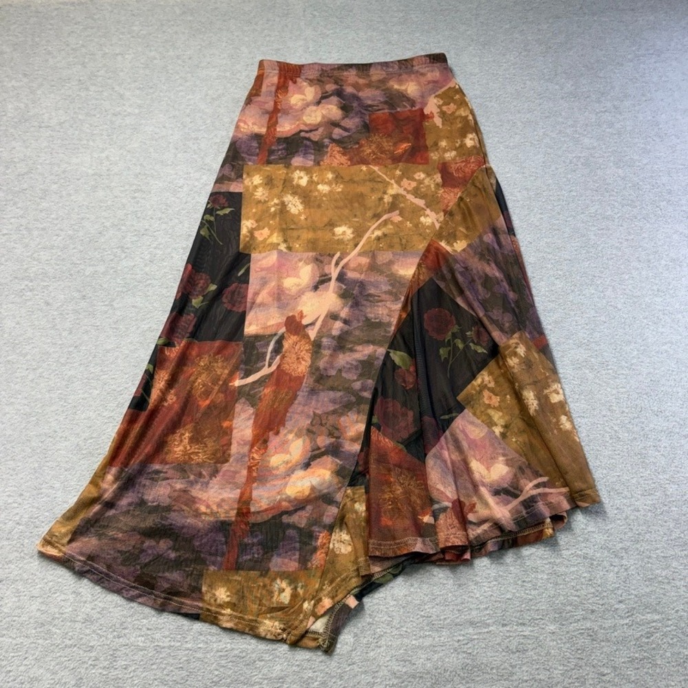 Cider Skirt Womens Small Coffee Patchwork Floral Mesh Asymmetrical